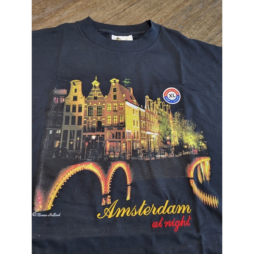 RARE 1982 NEW Single Stitch Amsterdam Night Tourist T‎ Shirt Black XLARGE A43